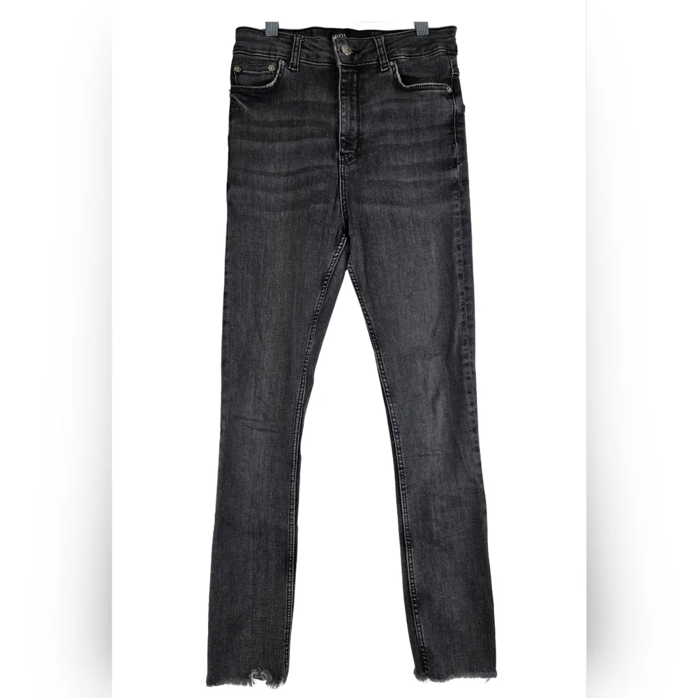 Zara The High Waist Skinny In Midnight Black Jeans Size 2 Raw Hem 1311-BV